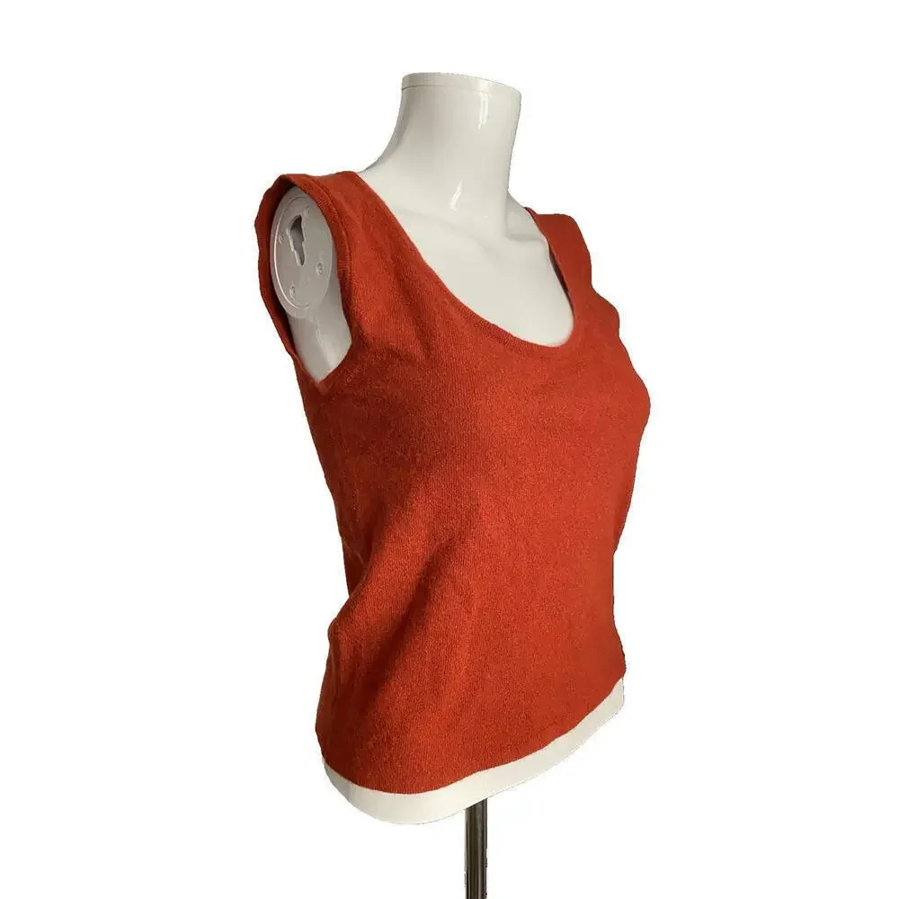 03A Chanel Fall 2003 Vintage Burnt Orange Cashmere Top Tank Knit Shirt  FR-40/42